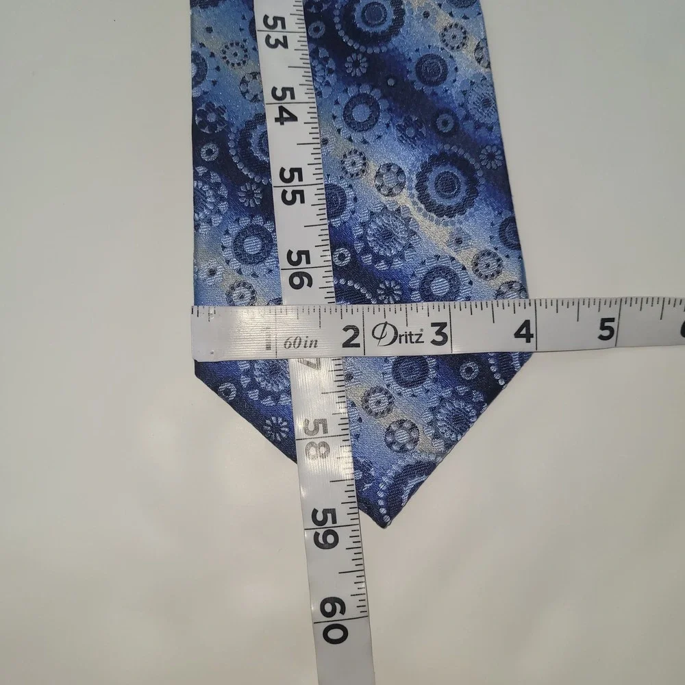 Belisi Mens Necktie Blue Gray‎ Circle Floral 100% Silk Handmade Business Preppy